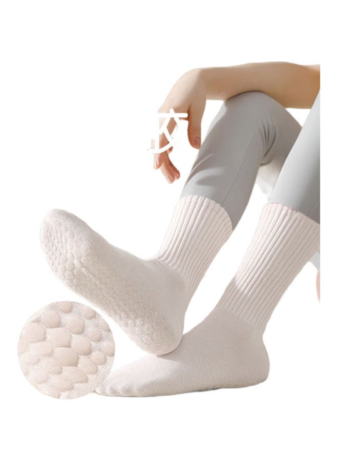 Dweck Yoga Socks, Professional Non-Slip Pilates Dance Sports, Women'S Mid-Calf Long Socks, High Rib, White, 2 Pairs - Image 1