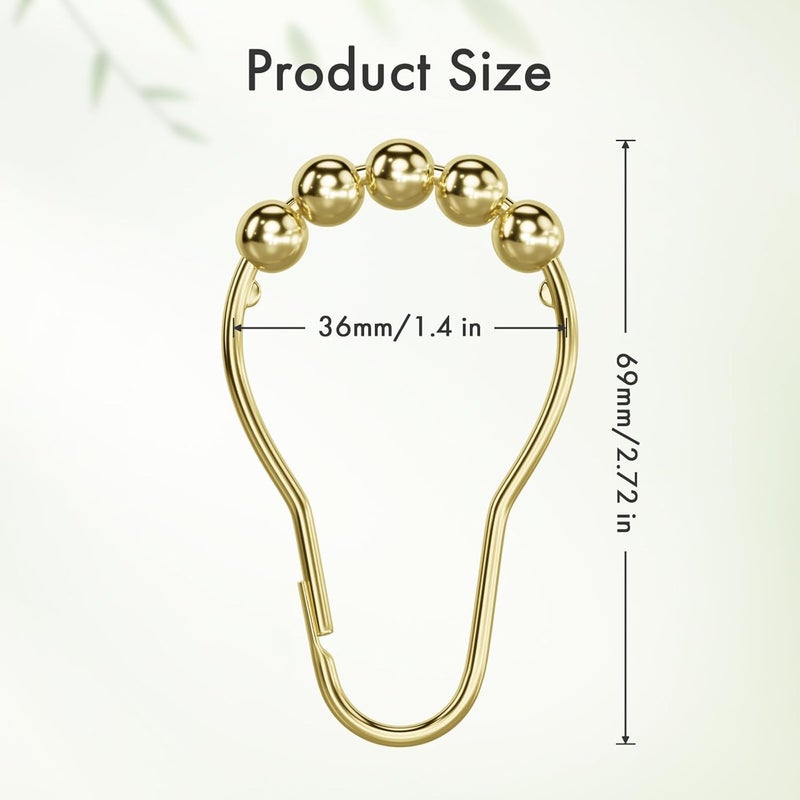 Amazer Shower Curtain Rings, Rust-Resistant Metal Shower Hooks Ring Shower Rings for Curtain Rolling Shower Curtain Hooks for Bathroom Shower Rod Shower Curtain Hangers, Set of 12, Gold - Image 2