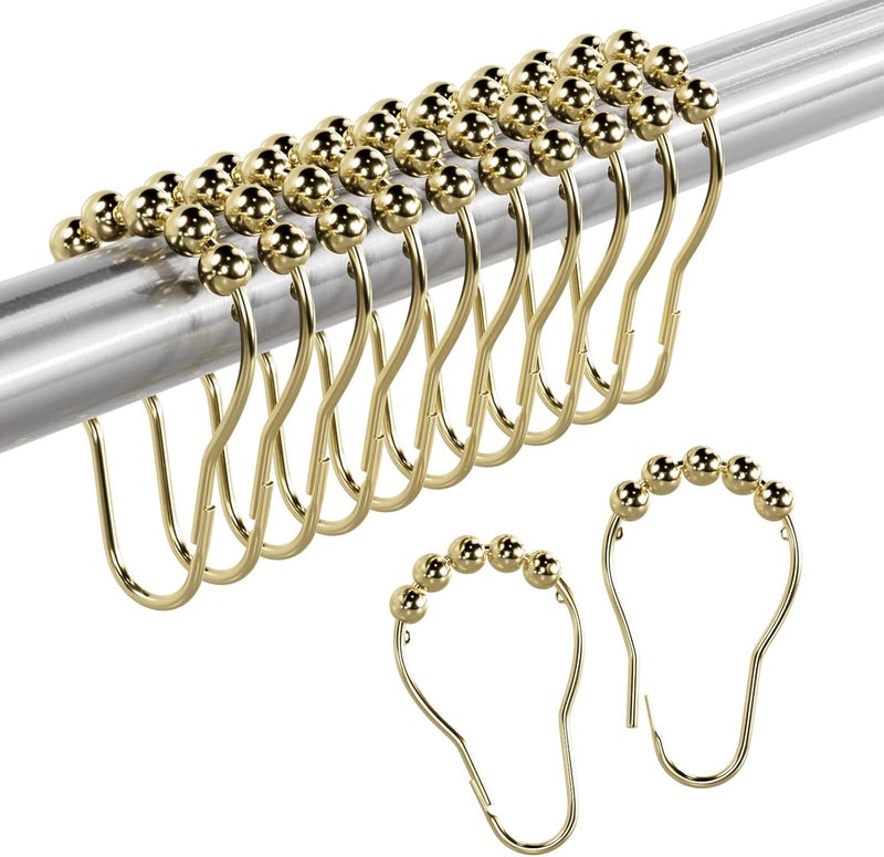Amazer Shower Curtain Rings, Rust-Resistant Metal Shower Hooks Ring Shower Rings for Curtain Rolling Shower Curtain Hooks for Bathroom Shower Rod Shower Curtain Hangers, Set of 12, Gold - Image 1