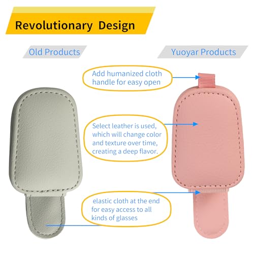 Yuoyar Sunglass Holder for Car Magnetic Leather Sunglasses Holder and Ticket Card Clip Car Visor Accessories 2 Packs Pink - Image 3