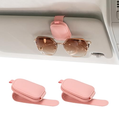 Yuoyar Sunglass Holder for Car Magnetic Leather Sunglasses Holder and Ticket Card Clip Car Visor Accessories 2 Packs Pink - Image 1