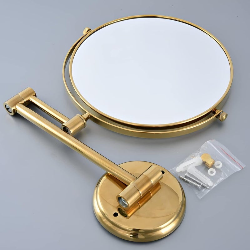 360 Degree Rotating Double Sided Round Bathroom Mirror with Magnifying View Foldable Shaving Makeup Wall Mounted Mirror (Multicolor) (Gold) - Image 3