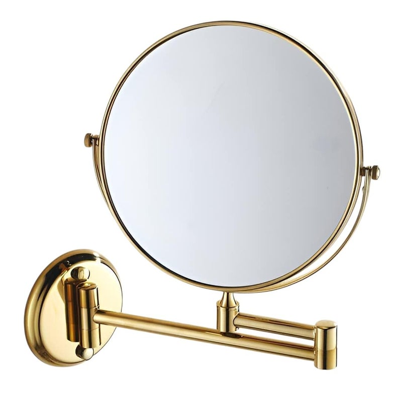 360 Degree Rotating Double Sided Round Bathroom Mirror with Magnifying View Foldable Shaving Makeup Wall Mounted Mirror (Multicolor) (Gold) - Image 1