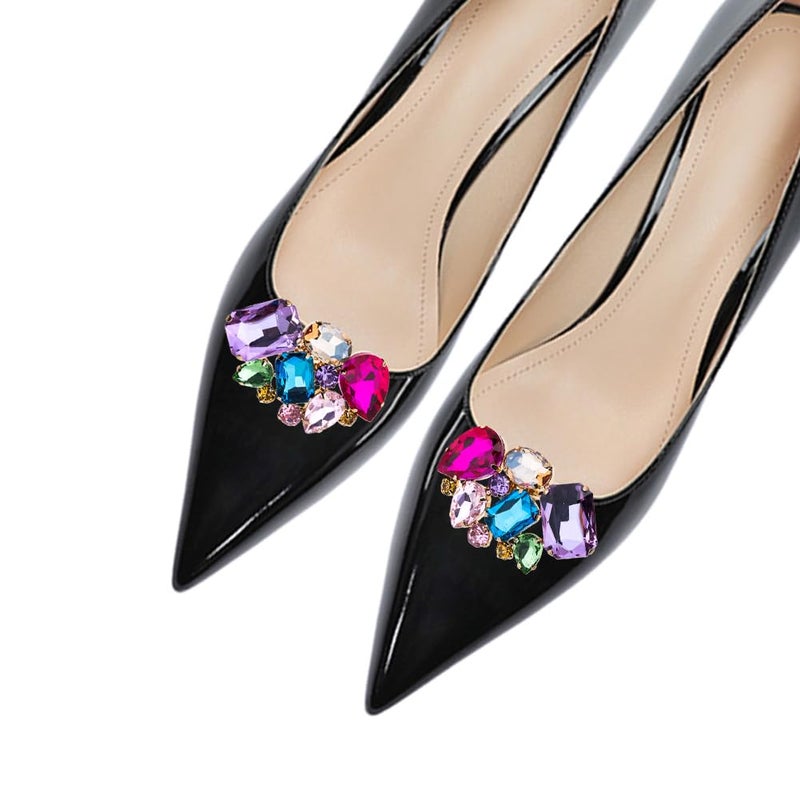 Ruihfas 2Pcs Brilliant Multicolored Crystal Shoe Clips Buckles Rhinestone Removable Decorative Shoes Jewelry Accessories Decoration for Women - Image 4