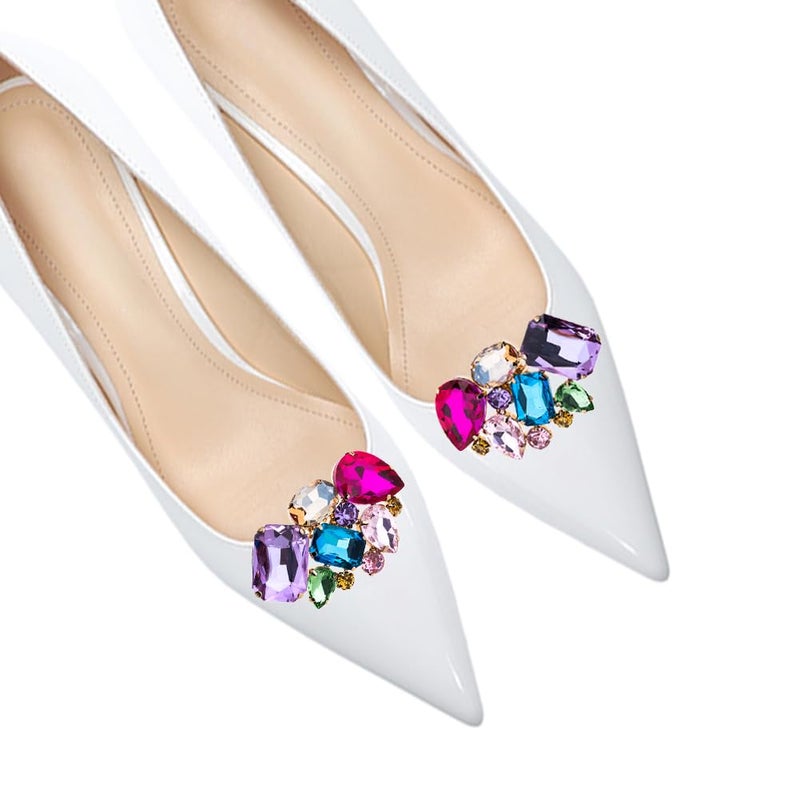 Ruihfas 2Pcs Brilliant Multicolored Crystal Shoe Clips Buckles Rhinestone Removable Decorative Shoes Jewelry Accessories Decoration for Women - Image 3