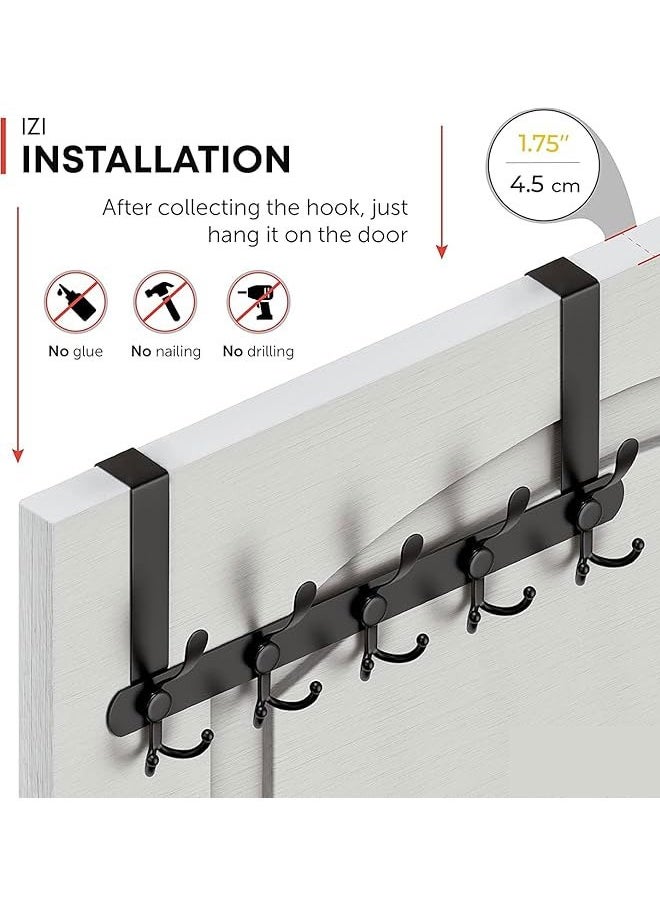 BOUND MOAT - 2PCS Door Hanger Over The Door Hooks for Hanging Coat Rack Clothes Hat Stainless Steel Over The Door Towel Rack with 5 Hooks for Bedroom Closet and Bathroom - Image 1