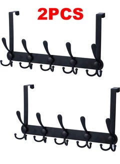 2PCS Door Hanger Over The Door Hooks for Hanging Coat Rack Clothes Hat Stainless Steel Over The Door Towel Rack with 5 Hooks for Bedroom Closet and Bathroom