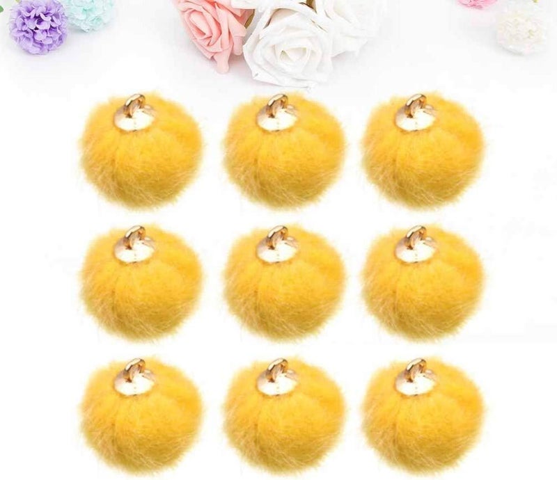 comfrt 24pcs Faux Pom Pom Balls DIY Pom Pom Charms Fluffy Ball for Earrings Charm Pendant Keychains Jewelry Making (Yellow) - Image 5