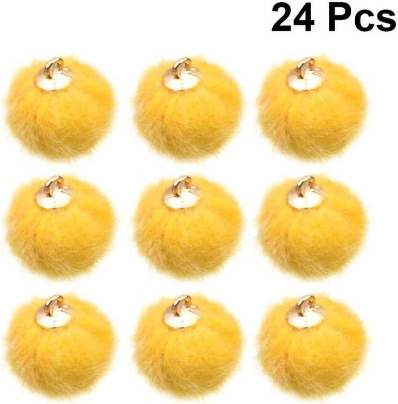 comfrt 24pcs Faux Pom Pom Balls DIY Pom Pom Charms Fluffy Ball for Earrings Charm Pendant Keychains Jewelry Making (Yellow) - Image 2