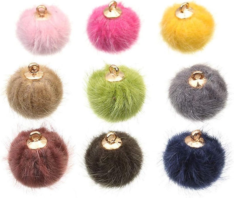 comfrt 24pcs Faux Pom Pom Balls DIY Pom Pom Charms Fluffy Ball for Earrings Charm Pendant Keychains Jewelry Making (Yellow) - Image 4