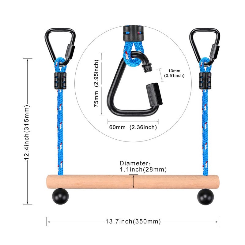 BeneLabel 2 Pcs Ninja Monkey Bars for Obstacle Course Bars 250LB Capacity Trapeze Swing Bar for Slackline Wood & Ropes Swing Set Bars for Kids & Teens Ninja Line, Backyard (Blue) - Image 5