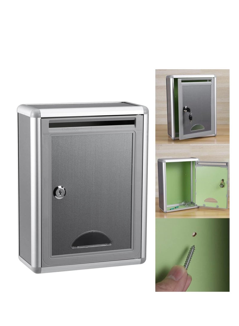 Glosen  Metal Suggestion Box Aluminum 258X120x320 Silver Suggestion Box Locking key office suggestion box donation box Mailbox: Ballot Box - Image 1