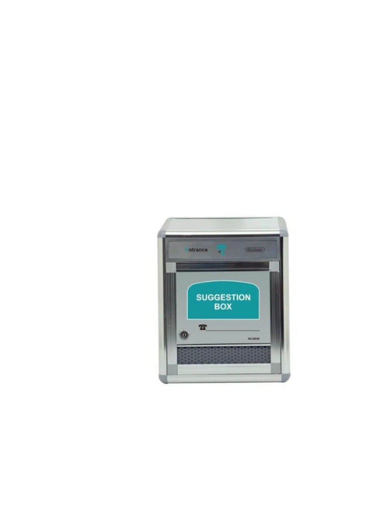 Glosen  Metal Suggestion Box Aluminum 258X120x320 Silver Suggestion Box Locking key office suggestion box donation box Mailbox: Ballot Box - Image 2