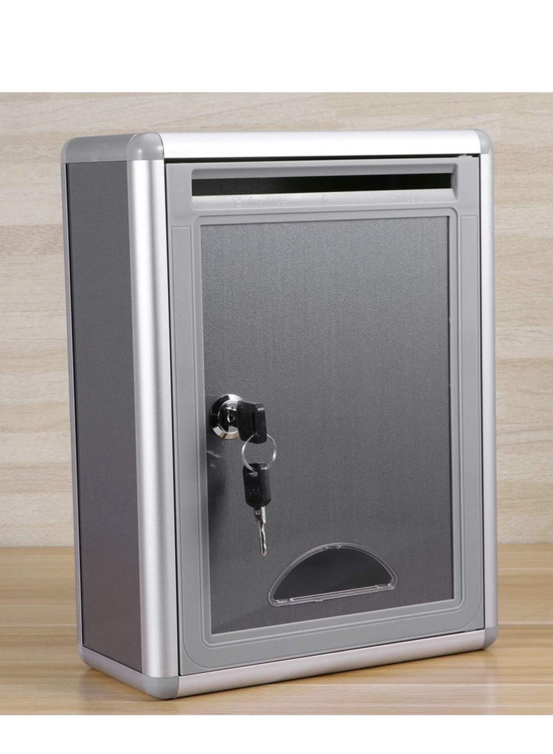 Glosen  Metal Suggestion Box Aluminum 258X120x320 Silver Suggestion Box Locking key office suggestion box donation box Mailbox: Ballot Box - Image 4