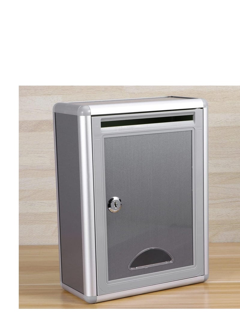 Glosen  Metal Suggestion Box Aluminum 258X120x320 Silver Suggestion Box Locking key office suggestion box donation box Mailbox: Ballot Box - Image 3