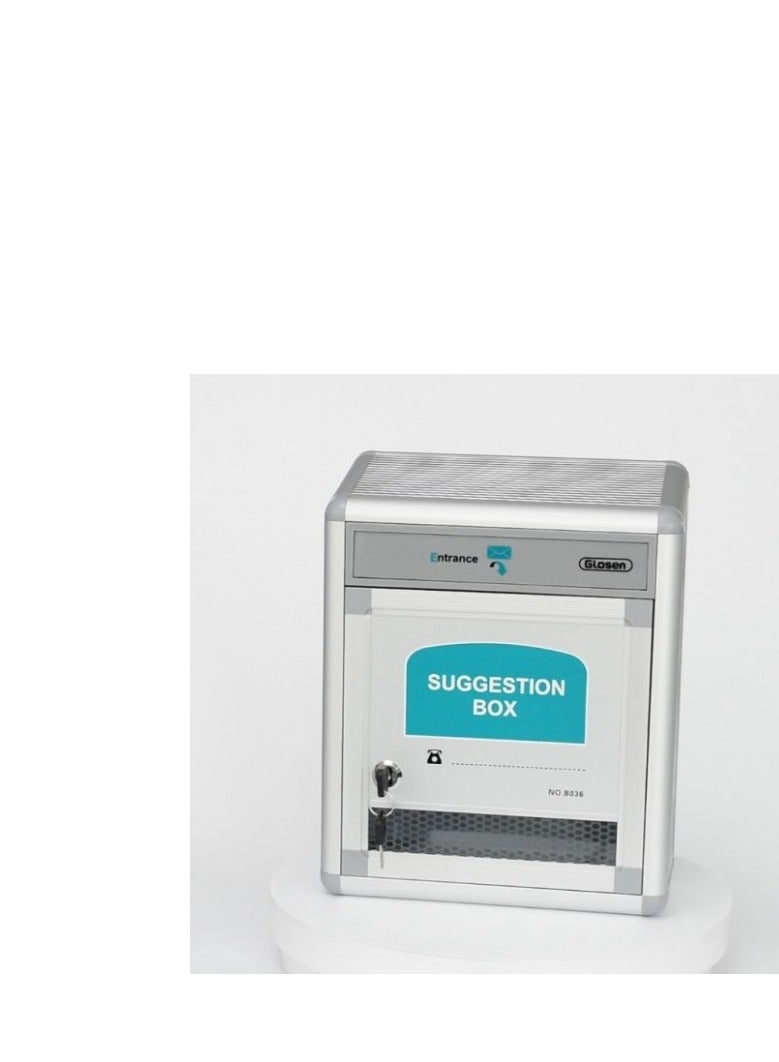 Glosen  Metal Suggestion Box Aluminum 258X120x320 Silver Suggestion Box Locking key office suggestion box donation box Mailbox: Ballot Box - Image 5