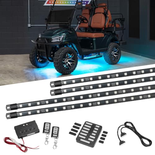 LEDGlow 4pc Million Color LED 4Seater Golf Cart Underglow Accent Neon Lighting Kit Fits EZGO Yamaha Club Car ICON Evolution Tomblerin Star EV for 12Volt Battery Water Resistant Flex Tubes