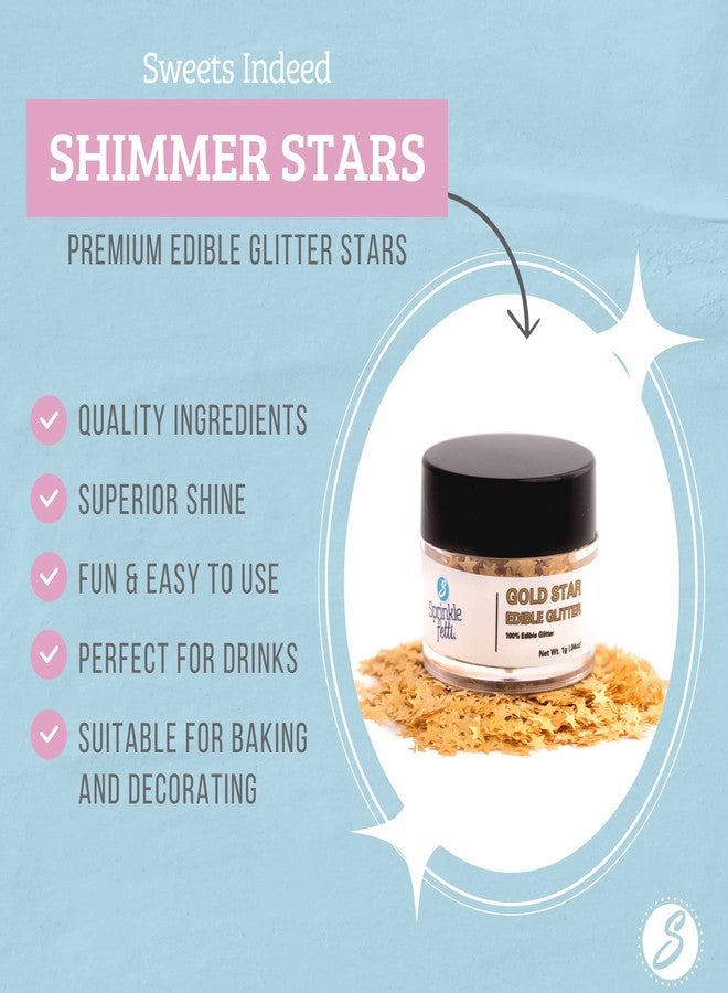 Sweets Indeed, Edible Glitter, Perfect for Drinks, Cocktails, Beverages & Cake Decorating, Dessert Cake Topper, Gift, 1 gram (Gold Edible Stars) - Image 2