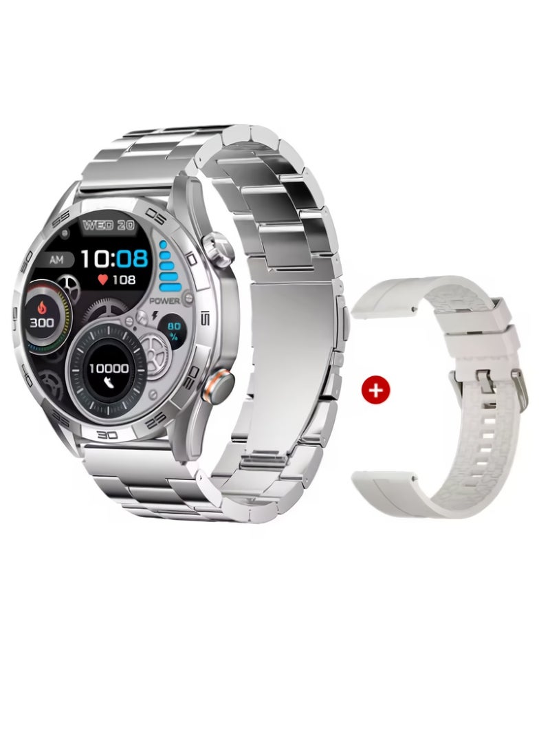 LS20 Solar 5 Smart Watch, Amoled Display Smart Bluetooth Watch, Lightweight And Comfortable Quick Charging Health Watch With Multiple Sports Modes, (1pc, Silver, Dual Strap) - Image 1