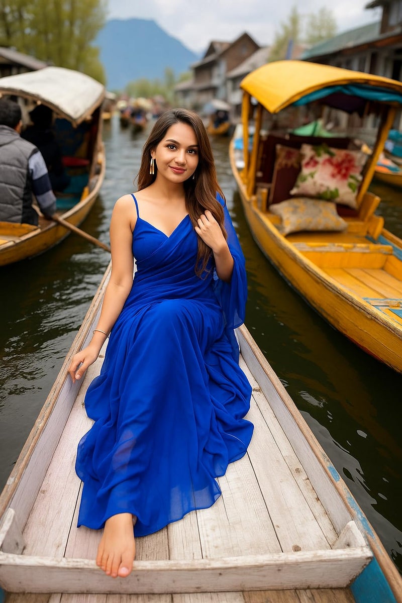 ANSHMJIMN Women's Plain Pure Georgette Saree With Unstitched Blouse Piece (Royal Blue) - Image 4