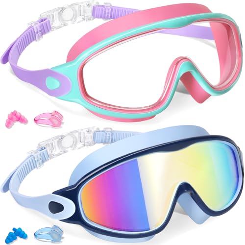 Keary 2 Pack Swim Goggles for Kids 614 814 Kids Swimming Goggles Age 315 47 416 812 For Boys Girls Youth Toddler Children Pool Water Goggle Anti Fog UV Protection Clear Wide View Waterproof - Image 1