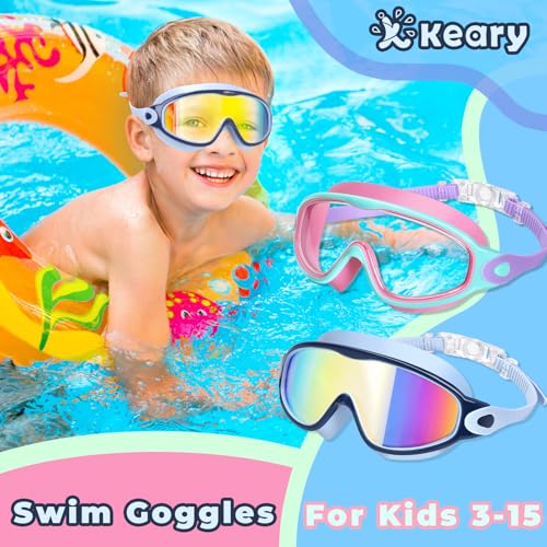 Keary 2 Pack Swim Goggles for Kids 614 814 Kids Swimming Goggles Age 315 47 416 812 For Boys Girls Youth Toddler Children Pool Water Goggle Anti Fog UV Protection Clear Wide View Waterproof - Image 3