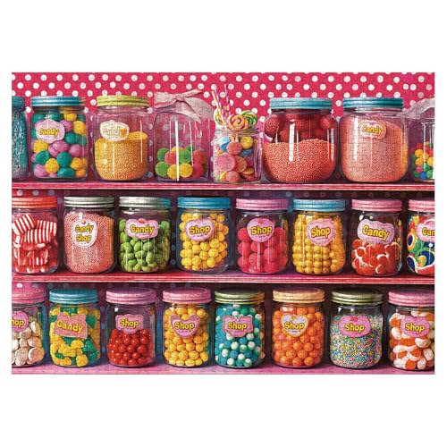 Larkipuzz Colorful Candy Puzzles for Adults 1000 Pieces Funny Pretty Food Jigsaw Puzzles Beautiful Challenging Sweet Shop Jar Puzzle - Image 1