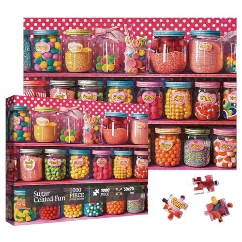 Larkipuzz Colorful Candy Puzzles for Adults 1000 Pieces Funny Pretty Food Jigsaw Puzzles Beautiful Challenging Sweet Shop Jar Puzzle - Image 5