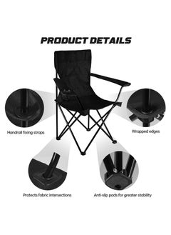 ABJ Portable Camping Chair with Mesh Back, Adjustable Arms, Cup Holder, Carry Bag - Supports 250 lbs! Perfect for Camping, Sports, Outdoors, Lawn, with Side Pockets (Black)  - Image 3