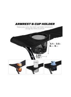 ABJ Portable Camping Chair with Mesh Back, Adjustable Arms, Cup Holder, Carry Bag - Supports 250 lbs! Perfect for Camping, Sports, Outdoors, Lawn, with Side Pockets (Black)  - Image 4