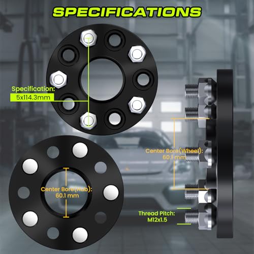 Customadeonly 25mm (1 Inch) Black Hubcentric Wheel Spacers 5x114.3 Compatible For lexus ES300 350, GS300 350 430,IS250 300 350,LS400 430 460,RC300 350, Camry Highlander Tacoma, tC xB (2pcs 60.1mm M12x1.5) - Image 2