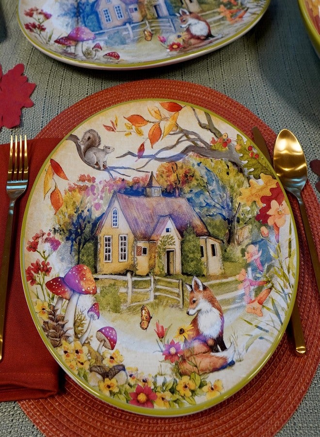 Certified International Woodland Critters 11" Ceramic Dinner Plates, Set of 4 – Whimsical Forest Animal and Cottage Scene – Nature-Inspired Tableware for Fall, Kids Parties, Holiday Meals, Gifting, and Rustic Décor - Image 3
