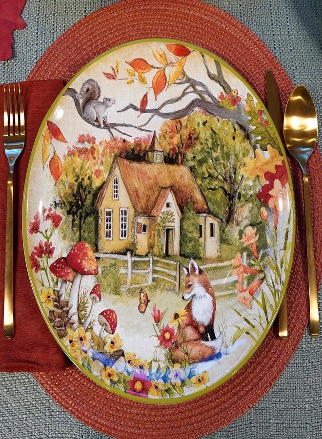 Certified International Woodland Critters 11" Ceramic Dinner Plates, Set of 4 – Whimsical Forest Animal and Cottage Scene – Nature-Inspired Tableware for Fall, Kids Parties, Holiday Meals, Gifting, and Rustic Décor - Image 2