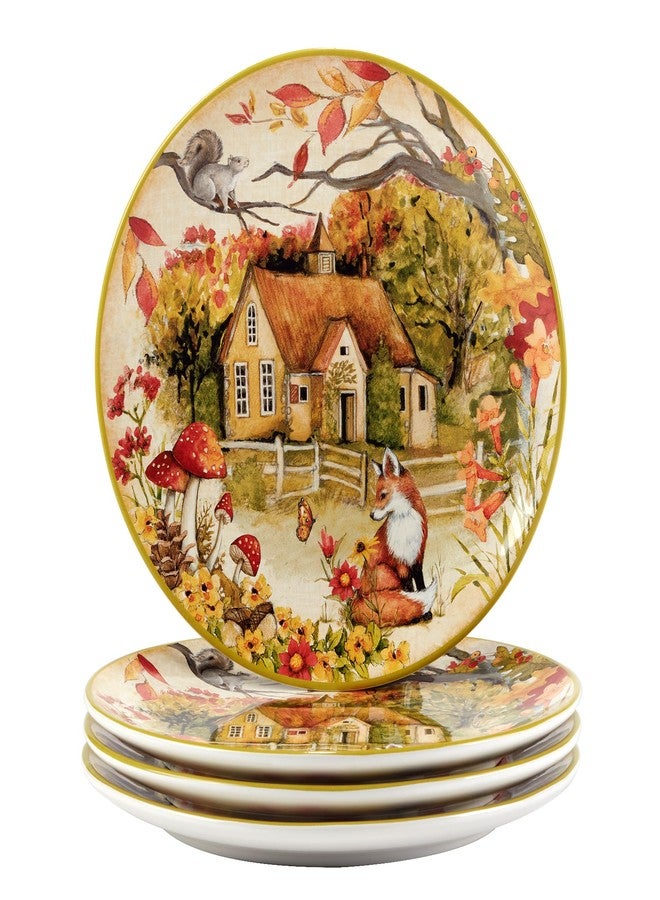 Certified International Woodland Critters 11" Ceramic Dinner Plates, Set of 4 – Whimsical Forest Animal and Cottage Scene – Nature-Inspired Tableware for Fall, Kids Parties, Holiday Meals, Gifting, and Rustic Décor - Image 1
