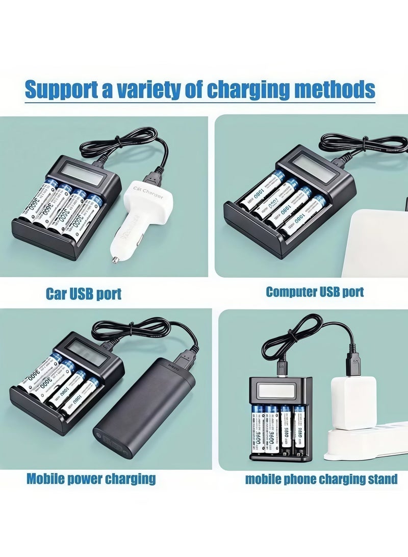 BlueHole 4-Slot USB Smart Charger with LCD Display Compatible with AA/AAA Nickel Metal Hydride Nickel Cadmium Batteries - Image 4