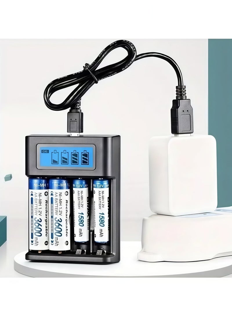 BlueHole 4-Slot USB Smart Charger with LCD Display Compatible with AA/AAA Nickel Metal Hydride Nickel Cadmium Batteries - Image 3