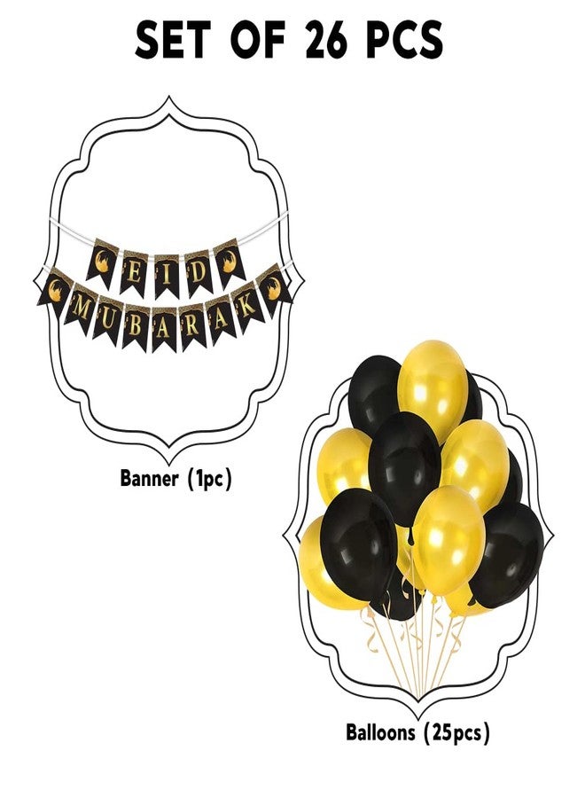 Festiko® Set of 26 Pcs Eid Mubarak Decoration Combo - (Banner/Balloons), Eid Decorations, Ramadan Decorations, - Image 2