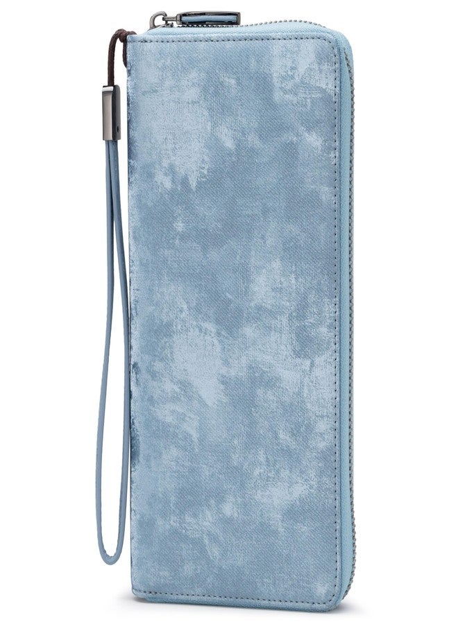 Bveyzi Women RFID Blocking Wallet Leather Zip Around Phone Clutch Large Capacity Ladies Travel Purse Wristlet (Ice Blue) - Image 1
