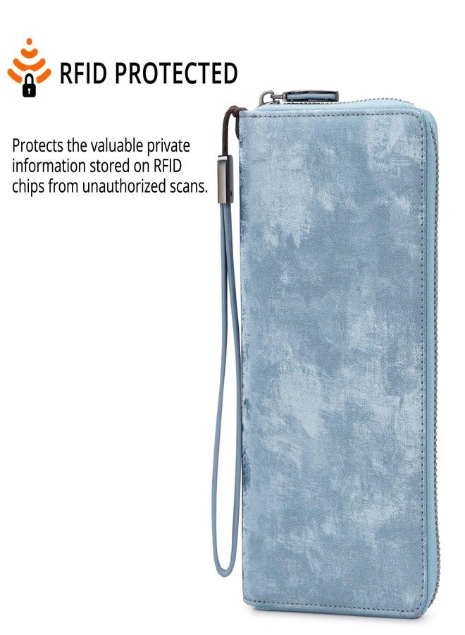 Bveyzi Women RFID Blocking Wallet Leather Zip Around Phone Clutch Large Capacity Ladies Travel Purse Wristlet (Ice Blue) - Image 4