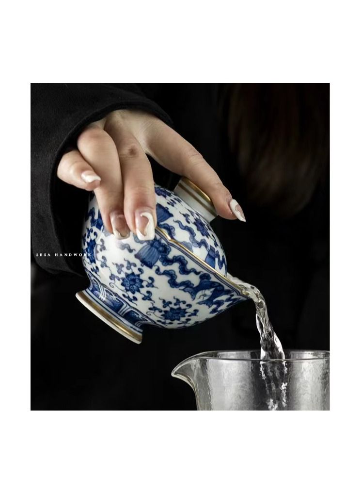 1-Piece Chinese Old Porcelain Blue and White Bowl Tea Set,Chinese Tea Bowl with Cover and Tray,Chinese Traditional Handicraft Ceramic Tea Set  - Image 2