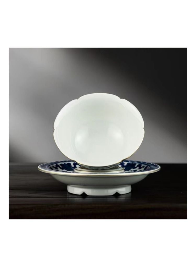 1-Piece Chinese Old Porcelain Blue and White Bowl Tea Set,Chinese Tea Bowl with Cover and Tray,Chinese Traditional Handicraft Ceramic Tea Set  - Image 4