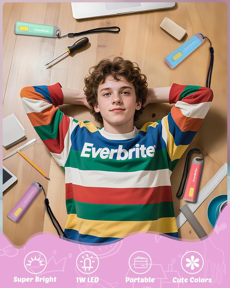 EverBrite 4-Pack Mini LED Plastic Flashlights, Assorted Colors Portable Torch Lights with Lanyard, Small Flashlight for Emergencies and Camping, 3 AAA Batteries Included - Image 2