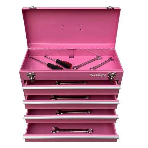 Workington Portable Metal Tool Chest with 4 Drawers, 20" 4-Drawer Tool Chest Cabinet with Ball Bearing Drawer Slides, Steel Tool Storage Box Organizer 4004 Pink - Image 5