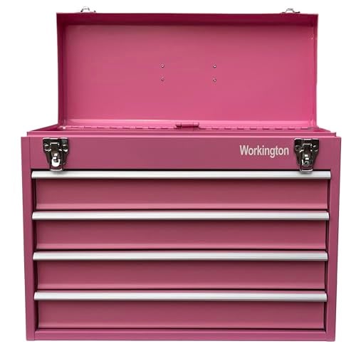 Workington Portable Metal Tool Chest with 4 Drawers, 20" 4-Drawer Tool Chest Cabinet with Ball Bearing Drawer Slides, Steel Tool Storage Box Organizer 4004 Pink - Image 2