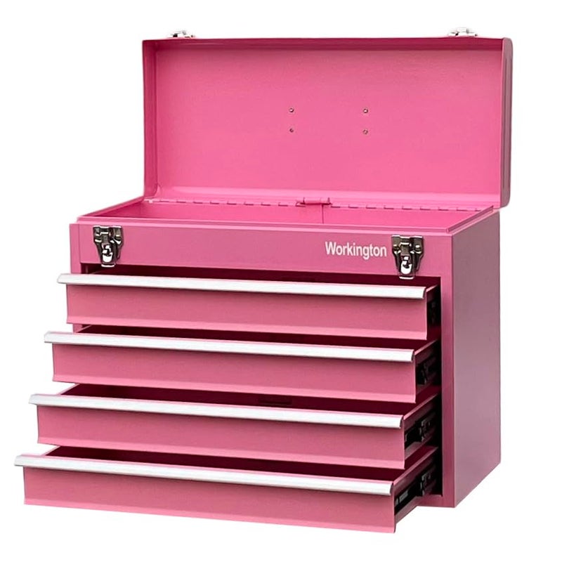 Workington Portable Metal Tool Chest with 4 Drawers, 20" 4-Drawer Tool Chest Cabinet with Ball Bearing Drawer Slides, Steel Tool Storage Box Organizer 4004 Pink - Image 4