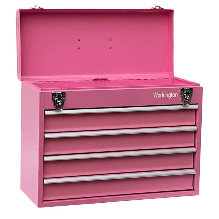 Workington Portable Metal Tool Chest with 4 Drawers, 20" 4-Drawer Tool Chest Cabinet with Ball Bearing Drawer Slides, Steel Tool Storage Box Organizer 4004 Pink - Image 3