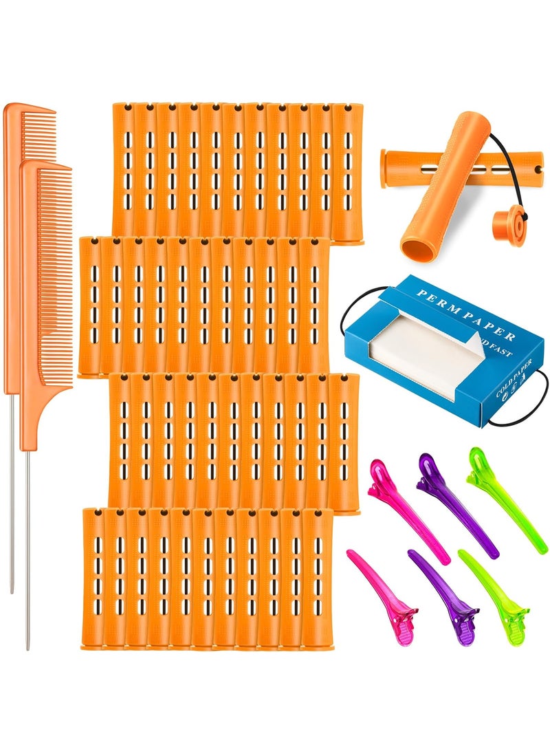 WILLBOND WILLBOND Hair Styling Kit 48 Hair Perm Rods Plastic Cold Wave Rods 2 Steel Pintail Combs 350 Perm Papers 6 Duck Bill Clips for Hairdressing StylingOrange 