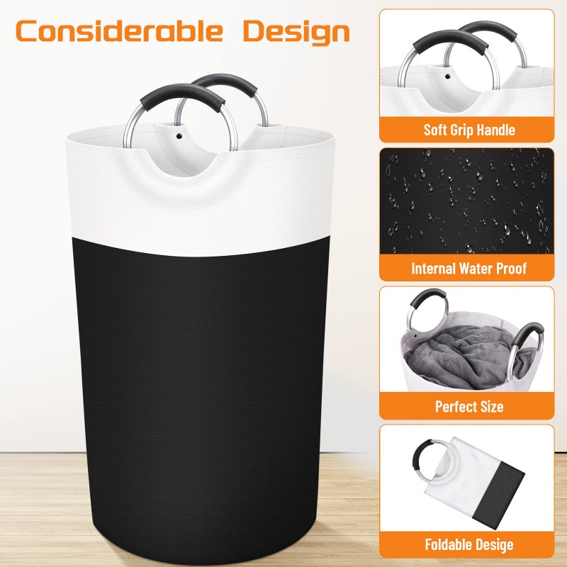 BlissTotes 90L Laundry Basket, Freestanding Laundry Hamper, Collapsible Dirty Clothes Hamper, Waterproof Fabric with Foam Protected Aluminum Handles for College, Dorm, Family (Black) - Image 3