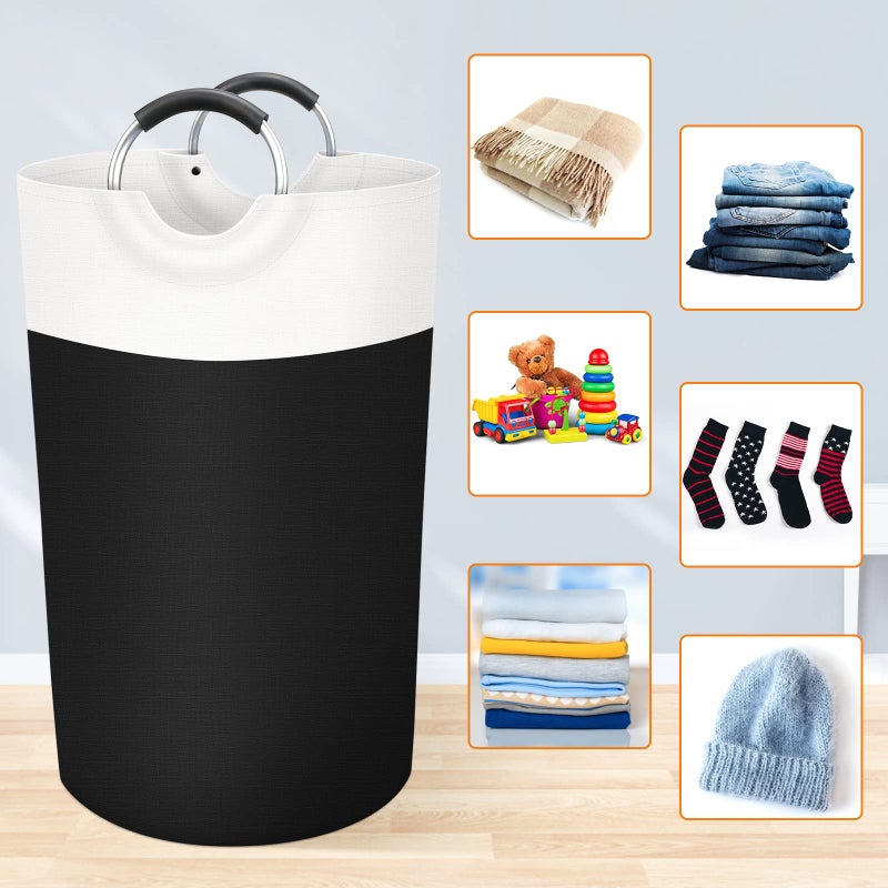 BlissTotes 90L Laundry Basket, Freestanding Laundry Hamper, Collapsible Dirty Clothes Hamper, Waterproof Fabric with Foam Protected Aluminum Handles for College, Dorm, Family (Black) - Image 4