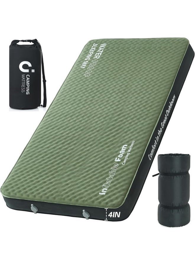 CYMULA 4-inch Automatic Inflatable Mattress, Camping Mattress with Air Pump Sack, Suitable for Adults, Backpacking Travel, Tent, Army Green - Image 1